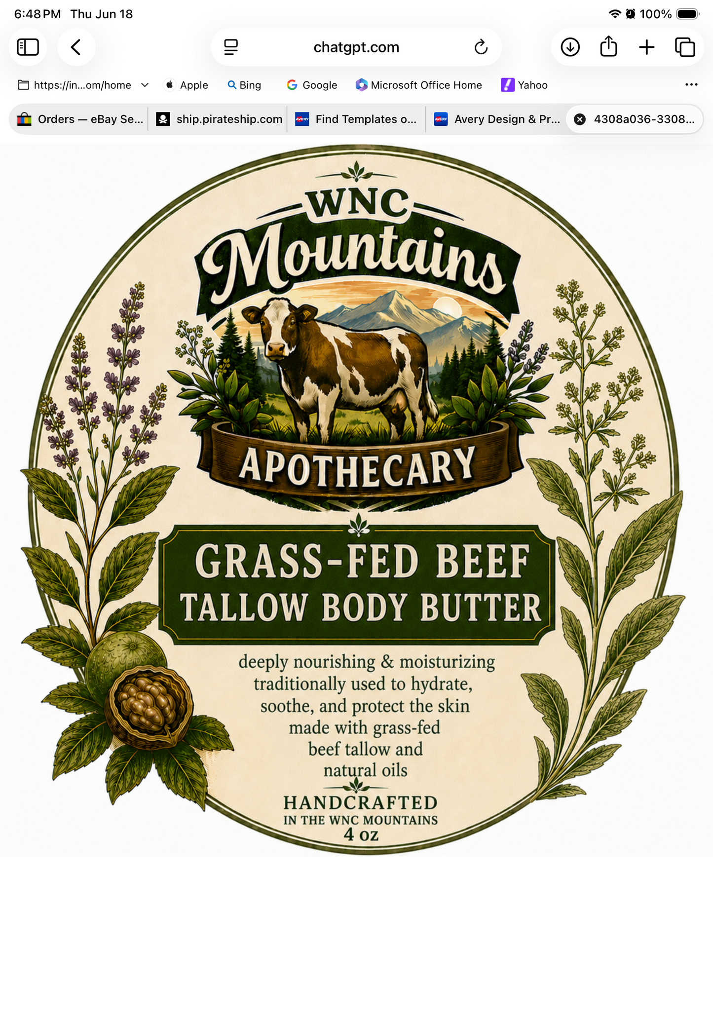 Whipped Grass-fed beef tallow very thick 8 oz