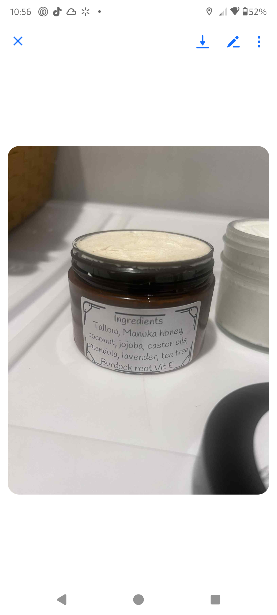 Eczema?   Grass-fed beef tallow with castor oil and jojoba oil usnea, burdock root, Eczema relief